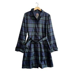 Prada Nylon Single-breasted Trench Coat, Size 46 Italy, Tartan Plaid